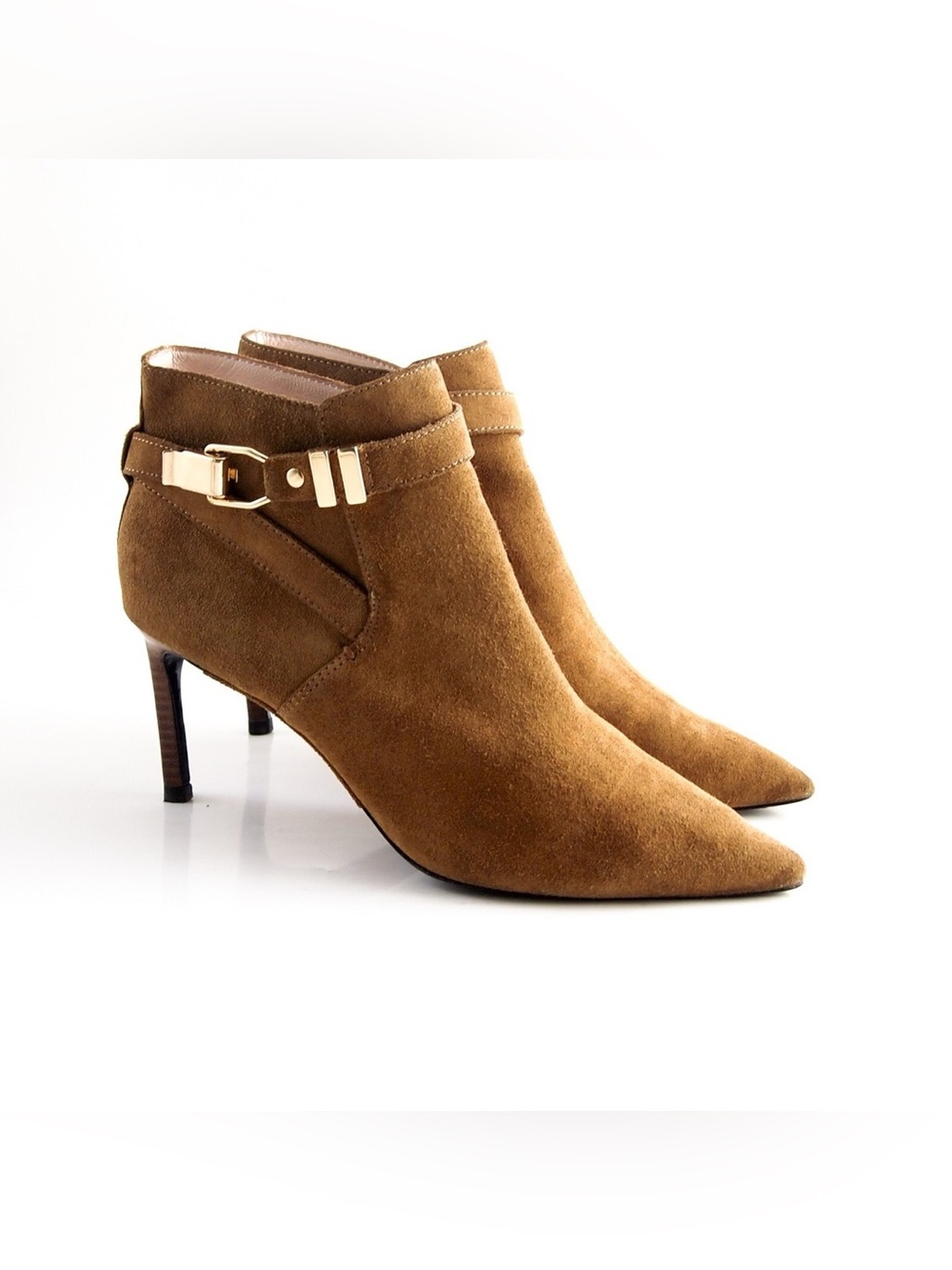 Uterque Ankle Boots Brown Camel Suede Mid Heel Womens US 39 EU 9